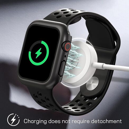 حافظة مكونة من عبوتين لواقي شاشة ساعة Apple، حافظة صلبة من البولي كربونات مع غطاء واقٍ من الزجاج المقوى، غطاء نحيف لساعة Apple لسلسلة iWatch 6/5/4/SE 2ND GEN - أسود/أسود 44 ملم in Saudi Arabia