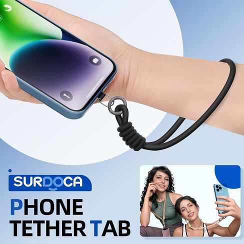 SURDOCA Phone Tether Tab رفيع، قطعتان من شريط الهاتف شديد التحمل، رقعة معدنية مثلثة للهاتف العالمي، اللون: أسود وذهبي in Saudi Arabia