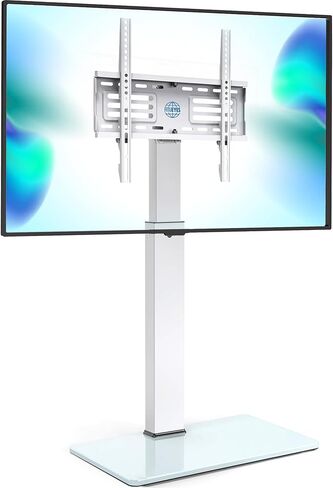 FITUEYES Universal Floor TV Stand Swivel Mount Height Adjustable for 27 32 55 65 70 inch Flat and Curved Screen TVs, Tempered Glass Base Black TV Stands with Cable Management Modern (White) in Saudi Arabia