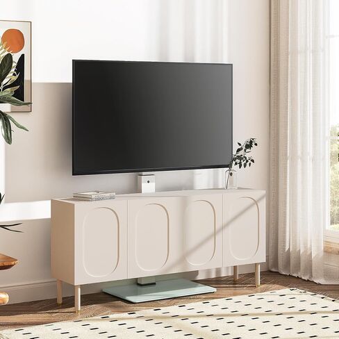 FITUEYES Universal Floor TV Stand Swivel Mount Height Adjustable for 27 32 55 65 70 inch Flat and Curved Screen TVs, Tempered Glass Base Black TV Stands with Cable Management Modern (White) in Saudi Arabia