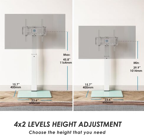 FITUEYES Universal Floor TV Stand Swivel Mount Height Adjustable for 27 32 55 65 70 inch Flat and Curved Screen TVs, Tempered Glass Base Black TV Stands with Cable Management Modern (White) in Saudi Arabia