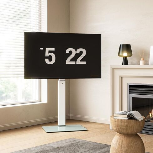 FITUEYES Universal Floor TV Stand Swivel Mount Height Adjustable for 27 32 55 65 70 inch Flat and Curved Screen TVs, Tempered Glass Base Black TV Stands with Cable Management Modern (White) in Saudi Arabia