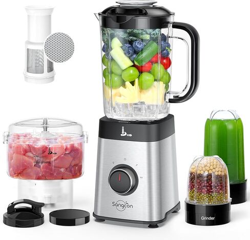 Sangcon Blenders and Food Processor Combo for Kitchen, 5 in 1 Blender for Shakes and Smoothies, Meat Chopped, Grinding & more, 40 oz Jar & 17oz Cup with To-Go Lid, Stainless Steel Silver in Kuwait