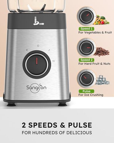 Sangcon Blenders and Food Processor Combo for Kitchen, 5 in 1 Blender for Shakes and Smoothies, Meat Chopped, Grinding & more, 40 oz Jar & 17oz Cup with To-Go Lid, Stainless Steel Silver in Kuwait