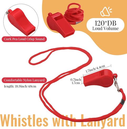 Tigeen 4Pcs Professional Guard Hat 4Pcs Emergency Whistles with Lanyard Guard Visor Loud Safety Plastic Whistle for Men Women (Red) in Saudi Arabia