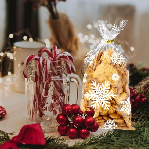 120 قطعة من أكياس حلوى السيلوفان لعيد الميلاد من REJODA، أكياس هدايا تشيلو شفافة لعيد الميلاد وأكياس الحلوى مع أربطة ملتوية لمستلزمات حفلات عيد الميلاد in Kuwait