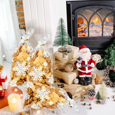 120 قطعة من أكياس حلوى السيلوفان لعيد الميلاد من REJODA، أكياس هدايا تشيلو شفافة لعيد الميلاد وأكياس الحلوى مع أربطة ملتوية لمستلزمات حفلات عيد الميلاد in Kuwait