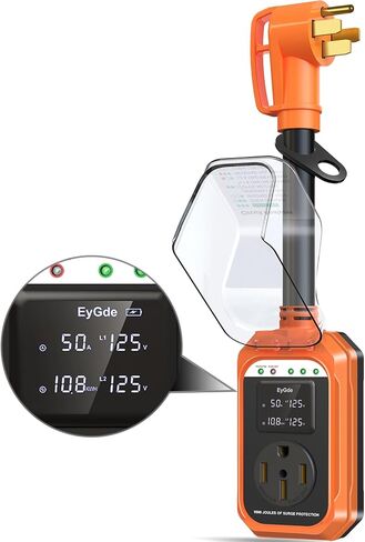 EyGde RV Surge Protector 50 Amp Waterproof - Smart 50 Amp Surge Protectors for RV with Real Time KWH, Voltage Monitor Surge Protector for Camper Travel Trailer(Orange, 50A) in Kuwait