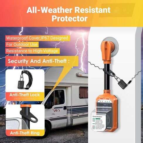 EyGde RV Surge Protector 50 Amp Waterproof - Smart 50 Amp Surge Protectors for RV with Real Time KWH, Voltage Monitor Surge Protector for Camper Travel Trailer(Orange, 50A) in Kuwait