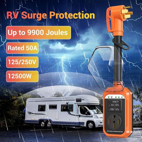 EyGde RV Surge Protector 50 Amp Waterproof - Smart 50 Amp Surge Protectors for RV with Real Time KWH, Voltage Monitor Surge Protector for Camper Travel Trailer(Orange, 50A) in Kuwait