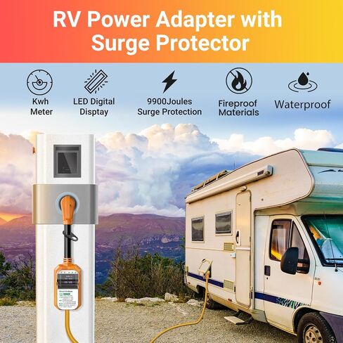 EyGde RV Surge Protector 50 Amp Waterproof - Smart 50 Amp Surge Protectors for RV with Real Time KWH, Voltage Monitor Surge Protector for Camper Travel Trailer(Orange, 50A) in Kuwait