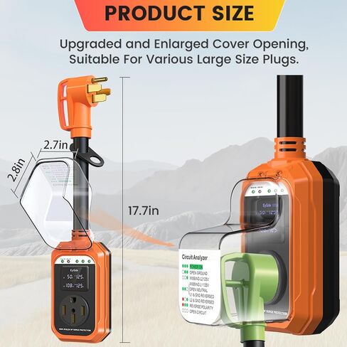 EyGde RV Surge Protector 50 Amp Waterproof - Smart 50 Amp Surge Protectors for RV with Real Time KWH, Voltage Monitor Surge Protector for Camper Travel Trailer(Orange, 50A) in Kuwait