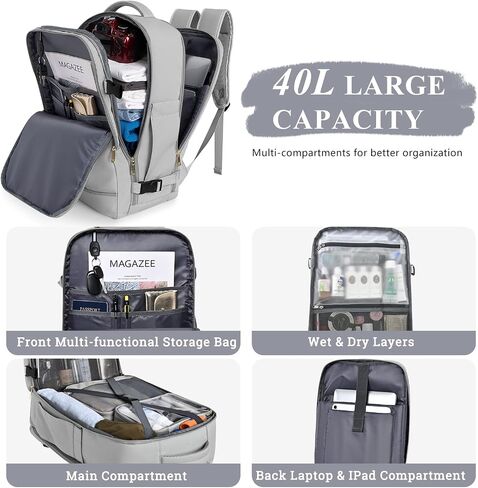 Travel Backpack for Women, 40L Travel Bag Personal Item Size, Waterproof Carry On Backpack with Packing Cubes for College, Business, Hiking, Work in Saudi Arabia