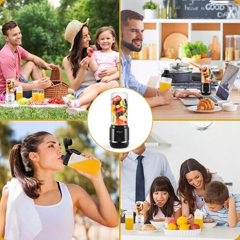 Portable Blender on the go, Mini Blender for Shakes and Smoothies, Personal Blender USB Rechargeable with 2 Juice Cup (Black) in Saudi Arabia