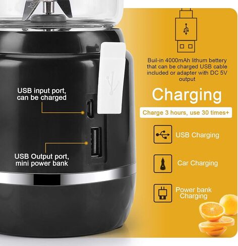 Portable Blender on the go, Mini Blender for Shakes and Smoothies, Personal Blender USB Rechargeable with 2 Juice Cup (Black) in Saudi Arabia