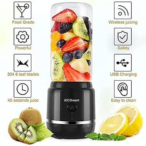 Portable Blender on the go, Mini Blender for Shakes and Smoothies, Personal Blender USB Rechargeable with 2 Juice Cup (Black) in Saudi Arabia