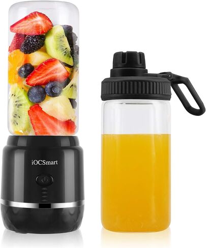 Portable Blender on the go, Mini Blender for Shakes and Smoothies, Personal Blender USB Rechargeable with 2 Juice Cup (Black) in Saudi Arabia