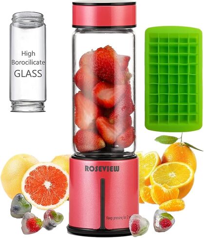 Portable Smoothie blender ROSEVIEW Glass bottle USB rechargeable mini Handheld Ice Shakes Cup 2 blend juicer Cordless Personal smoothies maker Fruit blast mixer in Saudi Arabia