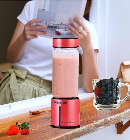 Portable Smoothie blender ROSEVIEW Glass bottle USB rechargeable mini Handheld Ice Shakes Cup 2 blend juicer Cordless Personal smoothies maker Fruit blast mixer in Saudi Arabia