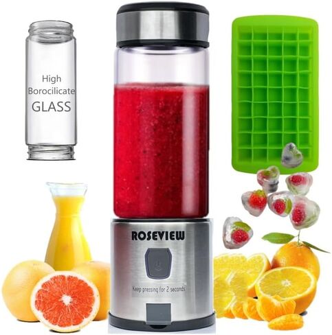 Portable Smoothie blender ROSEVIEW Glass bottle USB rechargeable mini Handheld Ice Shakes Cup 2 blend juicer Cordless Personal smoothies maker Fruit blast mixer in Saudi Arabia
