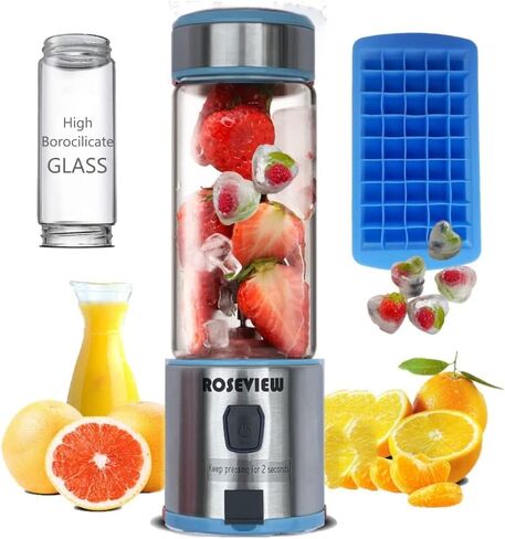 Portable Smoothie blender ROSEVIEW Glass bottle USB rechargeable mini Handheld Ice Shakes Cup 2 blend juicer Cordless Personal smoothies maker Fruit blast mixer in Saudi Arabia