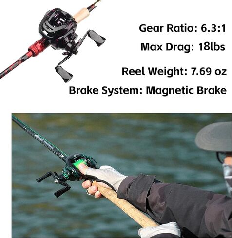 Baitcasting Reel, Fishing Reel, Magnet Braking System, 17.6 LB Max Drag, 7.2:1 and 6.3:1 Gear Ratio in Saudi Arabia