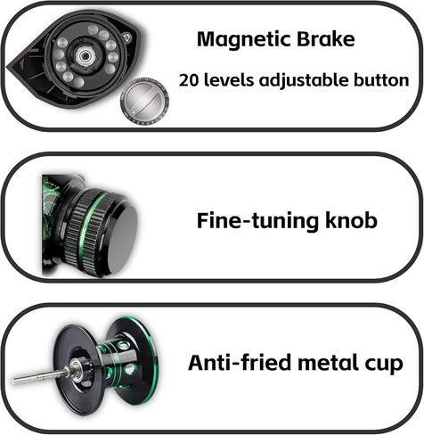 Baitcasting Reel, Fishing Reel, Magnet Braking System, 17.6 LB Max Drag, 7.2:1 and 6.3:1 Gear Ratio in Saudi Arabia