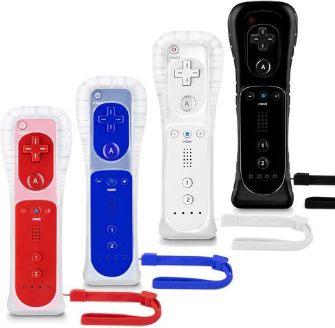 حزمة من 4 وحدات تحكم XiQiDianr Wii، وحدة تحكم عن بعد Wii، متوافقة مع Nintendo Wii/Wii U، مع حافظة من السيليكون وحزام المعصم (أسود + أبيض + أزرق داكن + أحمر) in Kuwait