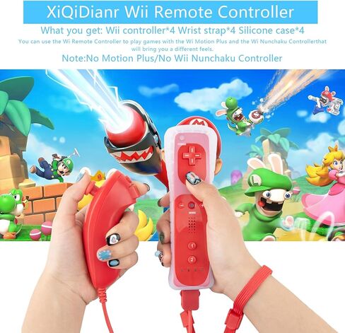 حزمة من 4 وحدات تحكم XiQiDianr Wii، وحدة تحكم عن بعد Wii، متوافقة مع Nintendo Wii/Wii U، مع حافظة من السيليكون وحزام المعصم (أسود + أبيض + أزرق داكن + أحمر) in Kuwait