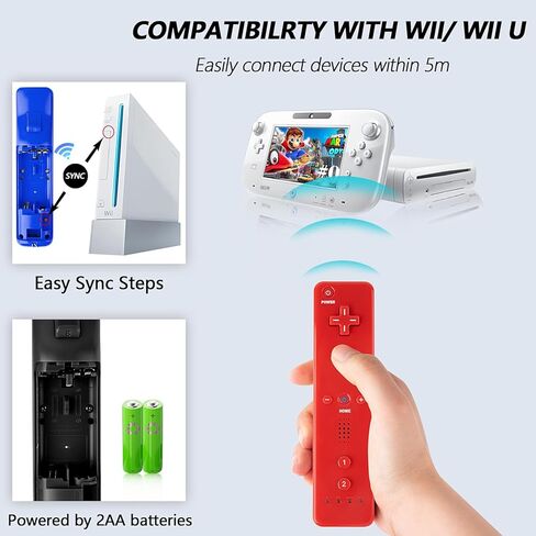 حزمة من 4 وحدات تحكم XiQiDianr Wii، وحدة تحكم عن بعد Wii، متوافقة مع Nintendo Wii/Wii U، مع حافظة من السيليكون وحزام المعصم (أسود + أبيض + أزرق داكن + أحمر) in Kuwait