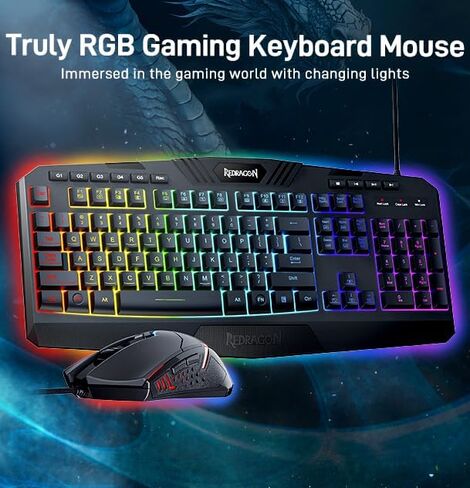 Redragon Updated S101 Programmable Gaming Keyboard and Mouse, RGB Backlit Keyboard Mouse with Software, Independent Macro Record Keys, Value Combo Set in Saudi Arabia