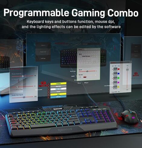 Redragon Updated S101 Programmable Gaming Keyboard and Mouse, RGB Backlit Keyboard Mouse with Software, Independent Macro Record Keys, Value Combo Set in Saudi Arabia