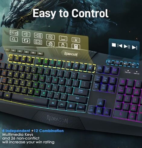 Redragon Updated S101 Programmable Gaming Keyboard and Mouse, RGB Backlit Keyboard Mouse with Software, Independent Macro Record Keys, Value Combo Set in Saudi Arabia