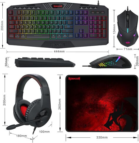 لوحة مفاتيح وماوس للألعاب قابلة للبرمجة S101 من Redragon، ماوس لوحة مفاتيح بإضاءة خلفية RGB مع برنامج، مفاتيح تسجيل ماكرو مستقلة، مجموعة كومبو قيمة in Kuwait