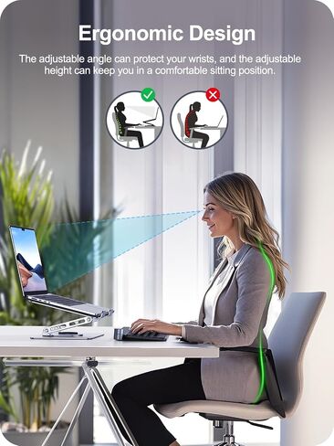 Laptop Stand for Desk, Adjustable Computer Stand for Laptop, Foldable 360° Rotating Laptop Riser, Compatible with for MacBook Pro, Air, Dell, HP, Lenovo, All 10''-15.6'' Laptops (Silver) in Saudi Arabia