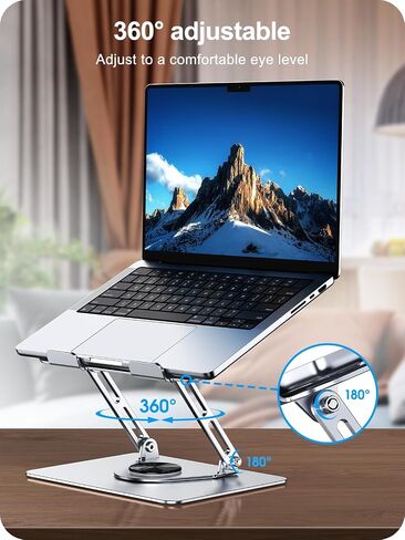 Laptop Stand for Desk, Adjustable Computer Stand for Laptop, Foldable 360° Rotating Laptop Riser, Compatible with for MacBook Pro, Air, Dell, HP, Lenovo, All 10''-15.6'' Laptops (Silver) in Saudi Arabia