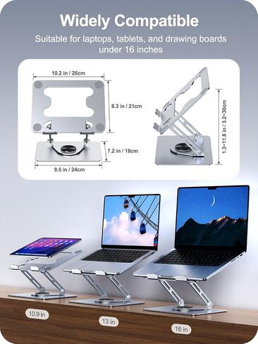 Laptop Stand for Desk, Adjustable Computer Stand for Laptop, Foldable 360° Rotating Laptop Riser, Compatible with for MacBook Pro, Air, Dell, HP, Lenovo, All 10''-15.6'' Laptops (Silver) in Saudi Arabia