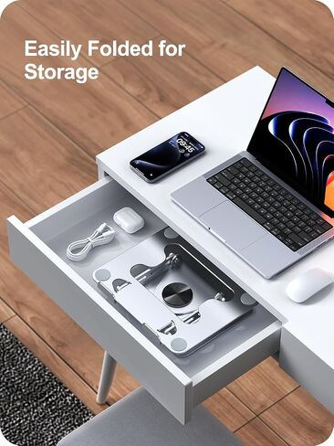 Laptop Stand for Desk, Adjustable Computer Stand for Laptop, Foldable 360° Rotating Laptop Riser, Compatible with for MacBook Pro, Air, Dell, HP, Lenovo, All 10''-15.6'' Laptops (Silver) in Saudi Arabia
