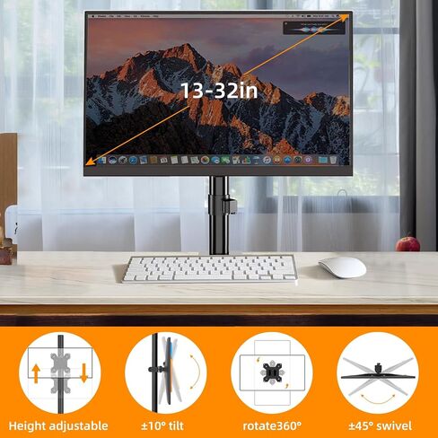 PHOLITEN Monitor Mount for Most 13-32" Computer Screens up to 22lbs,Adjustable Single Desk Monitor Stand with Tilt Swivel Rotation, VESA 75x75mm/100x100mm in Saudi Arabia