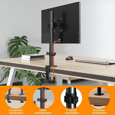 PHOLITEN Monitor Mount for Most 13-32" Computer Screens up to 22lbs,Adjustable Single Desk Monitor Stand with Tilt Swivel Rotation, VESA 75x75mm/100x100mm in Saudi Arabia