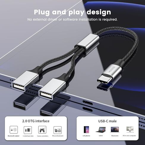 USB C to Dual USB Female Adapter Type C to Dual USB Splitter USB c to Double USB 2.0 Adapter Double USB 2.0 OTG Splitter Cord Converter for MacBook Pro, Google Pixel, Galaxy S9 / S8 / Note 8 in Kuwait