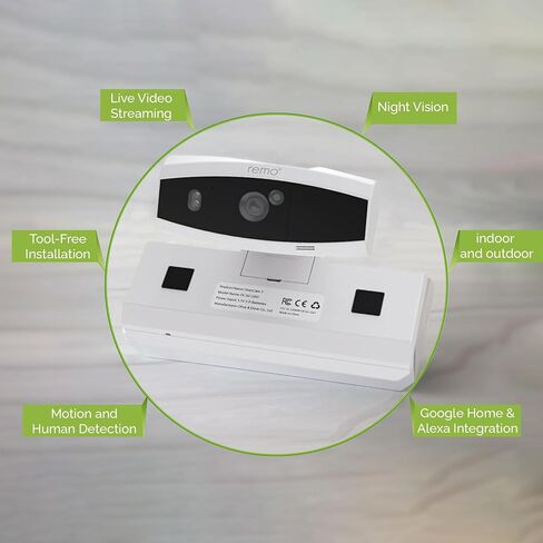 Remo+ DoorCam 3 Over-The-Door Wireless Security Camera, 3-Day Rolling Video Storage with No Subscription, 1080p Video, Night Vision, 2-Way Talk, AI with Human Detection & Alexa Compatibility in Saudi Arabia