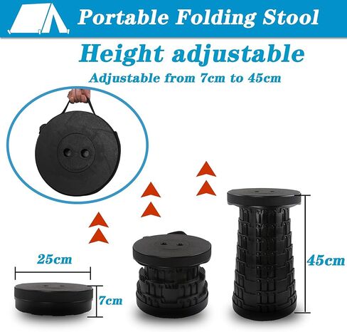 newlng Collapsible Stool Portable Retractable Folding Stool Max Load 460lbs Telescoping Stool Lightweigh Adjustable Sturdy for Fishing Camping Hiking BBQ Travel Gardening Outdoor Activity (All Black) in Saudi Arabia