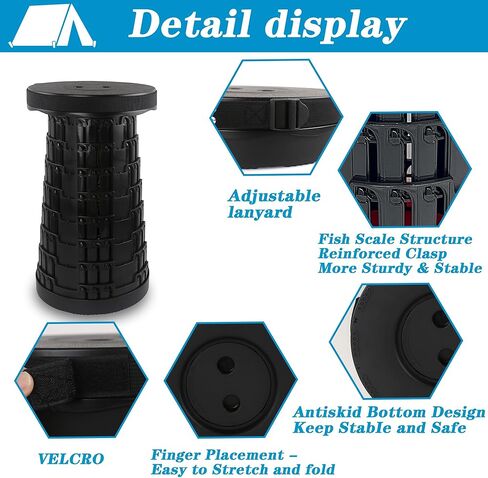 newlng Collapsible Stool Portable Retractable Folding Stool Max Load 460lbs Telescoping Stool Lightweigh Adjustable Sturdy for Fishing Camping Hiking BBQ Travel Gardening Outdoor Activity (All Black) in Saudi Arabia