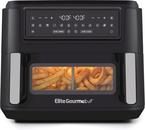 Elite Gourmet EAF1055D Dual Zone Air Fryer Oven, 11QT. Capacity with Divider 2 Independent Cook Zones, Dishwasher Safe Basket, 10 Preset Functions, 1600-Watts, with Recipe Booklet, Black in Saudi Arabia