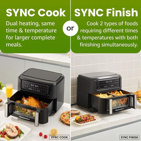 Elite Gourmet EAF1055D Dual Zone Air Fryer Oven, 11QT. Capacity with Divider 2 Independent Cook Zones, Dishwasher Safe Basket, 10 Preset Functions, 1600-Watts, with Recipe Booklet, Black in Saudi Arabia