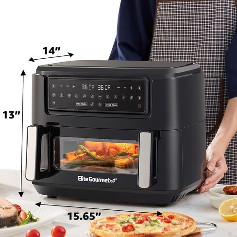 Elite Gourmet EAF1055D Dual Zone Air Fryer Oven, 11QT. Capacity with Divider 2 Independent Cook Zones, Dishwasher Safe Basket, 10 Preset Functions, 1600-Watts, with Recipe Booklet, Black in Saudi Arabia