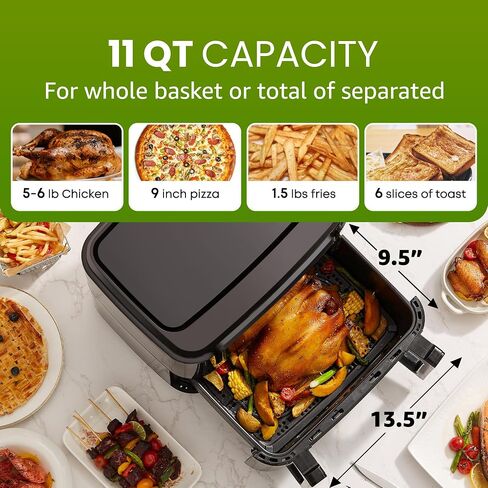 Elite Gourmet EAF1055D Dual Zone Air Fryer Oven, 11QT. Capacity with Divider 2 Independent Cook Zones, Dishwasher Safe Basket, 10 Preset Functions, 1600-Watts, with Recipe Booklet, Black in Saudi Arabia