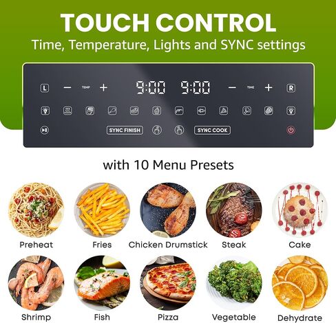 Elite Gourmet EAF1055D Dual Zone Air Fryer Oven, 11QT. Capacity with Divider 2 Independent Cook Zones, Dishwasher Safe Basket, 10 Preset Functions, 1600-Watts, with Recipe Booklet, Black in Saudi Arabia