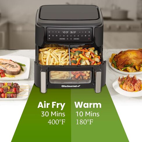 Elite Gourmet EAF1055D Dual Zone Air Fryer Oven, 11QT. Capacity with Divider 2 Independent Cook Zones, Dishwasher Safe Basket, 10 Preset Functions, 1600-Watts, with Recipe Booklet, Black in Saudi Arabia
